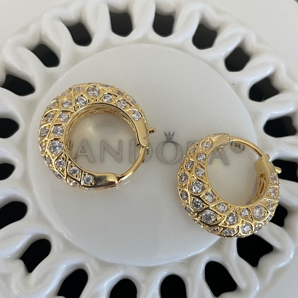 Pandora Sparkling Pattern Hoop Earrings ~ Shine - Picture 3 of 4